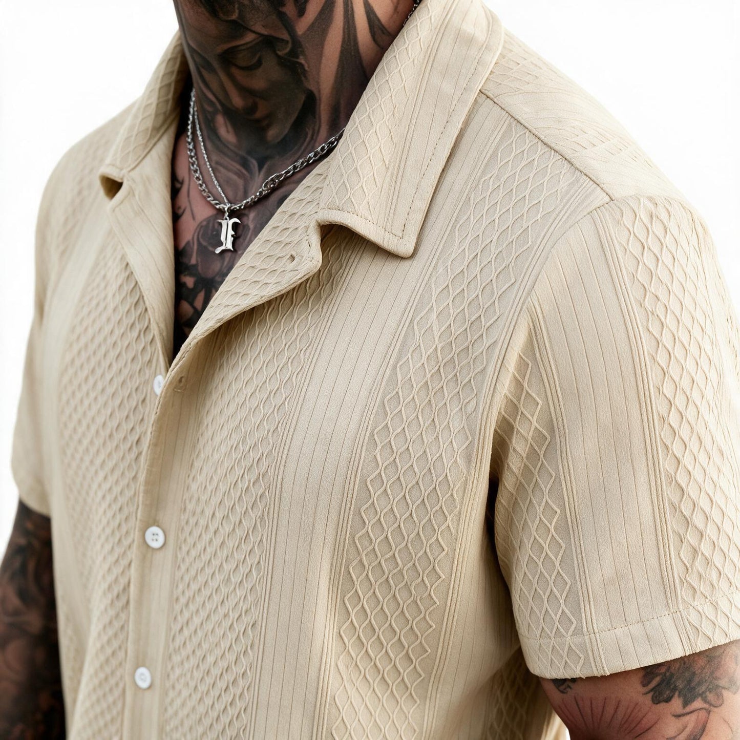 Men's Textured Button Down Shirt with Short Sleeves