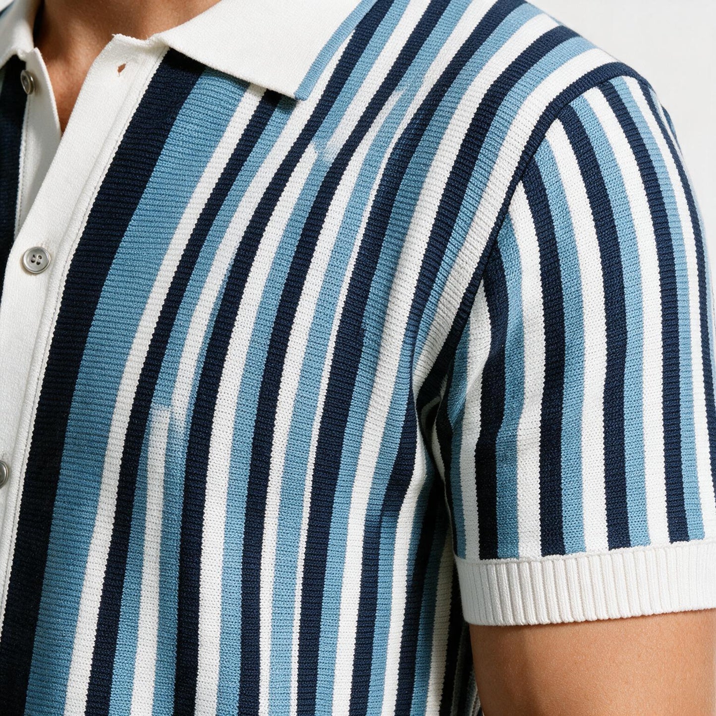 Men's Vertical Striped Short Sleeve Polo Shirt