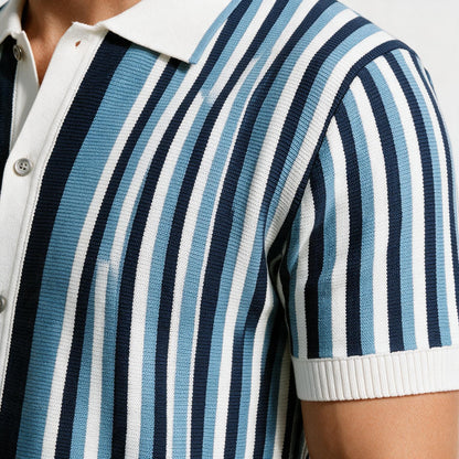 Men's Vertical Striped Short Sleeve Polo Shirt
