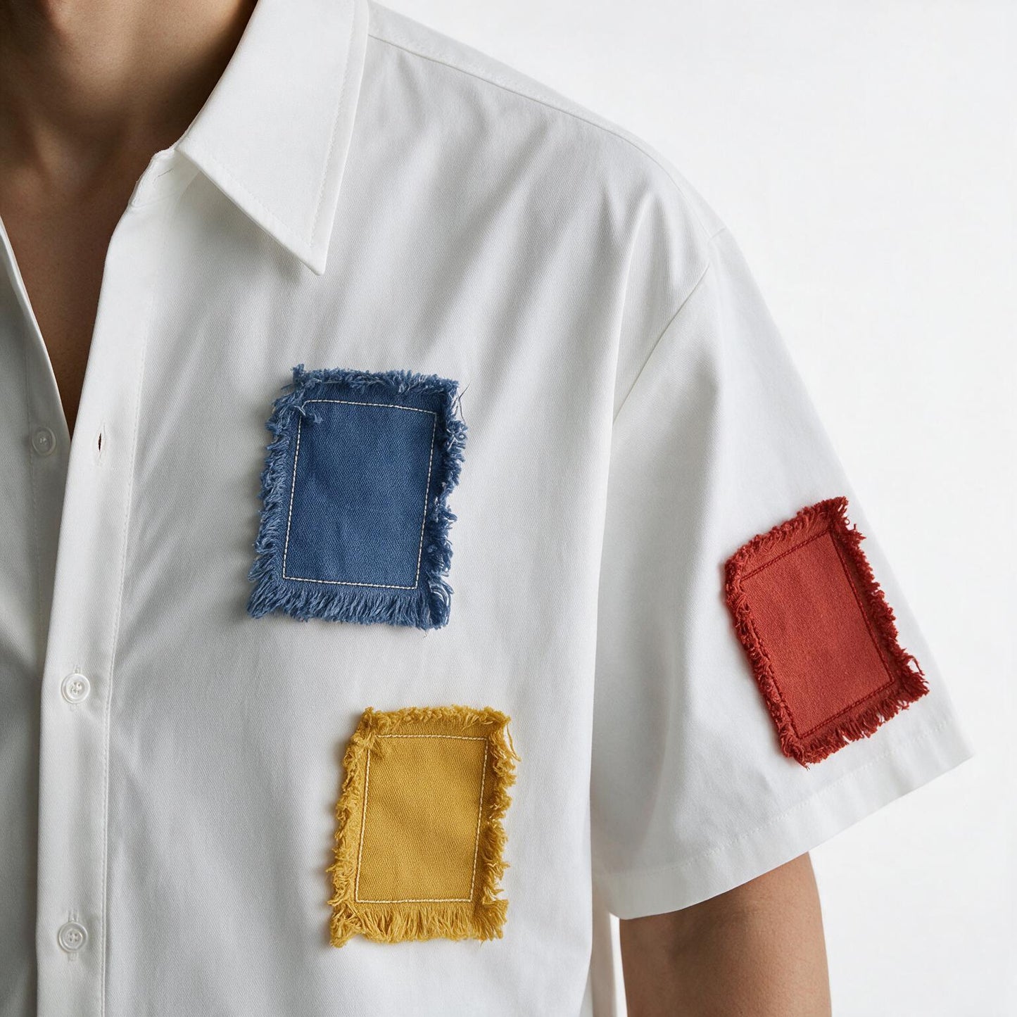 Men's Patchwork Button Down Shirt with Short Sleeves