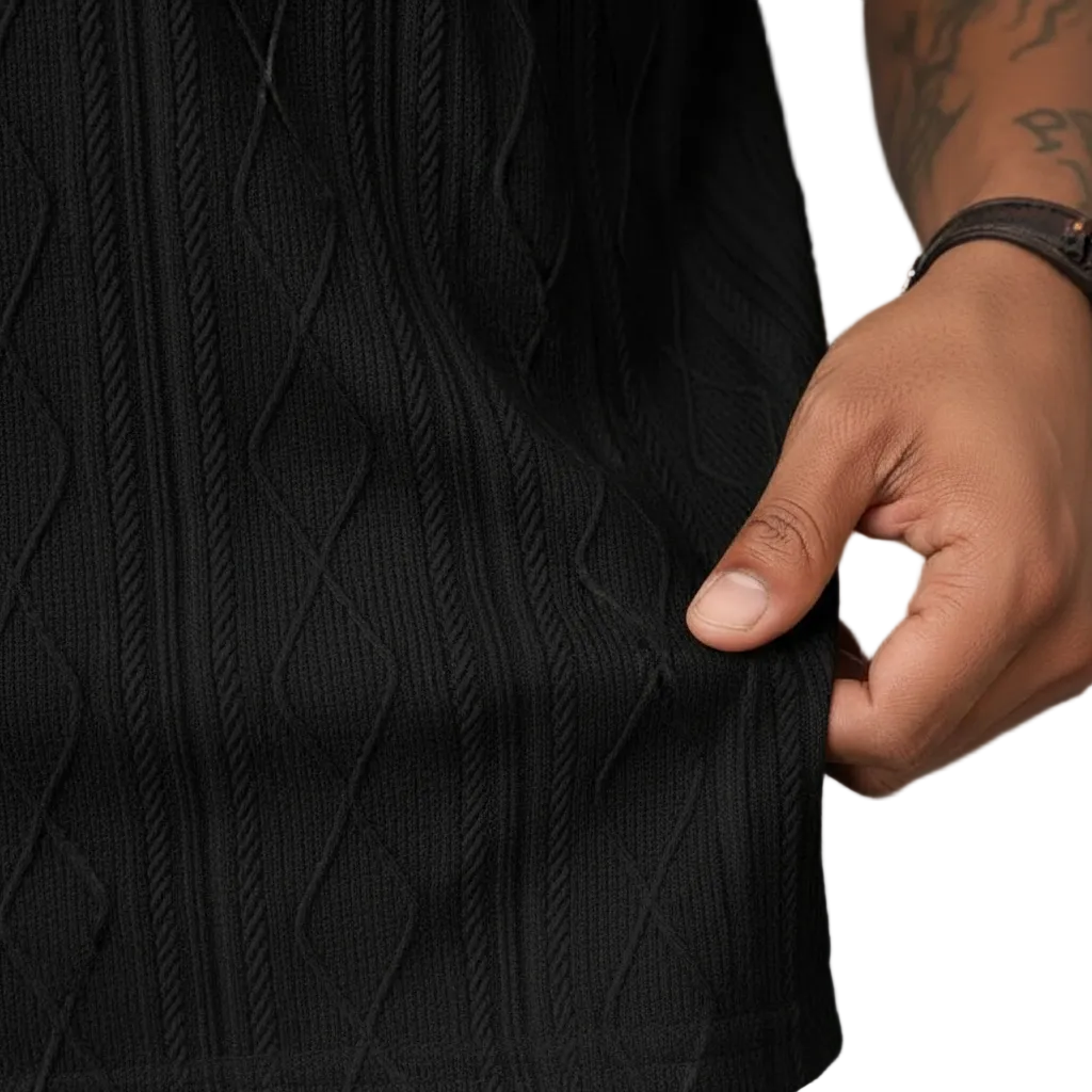 Men's Textured Short Sleeve Polo Shirt in Cotton Blend Fabric