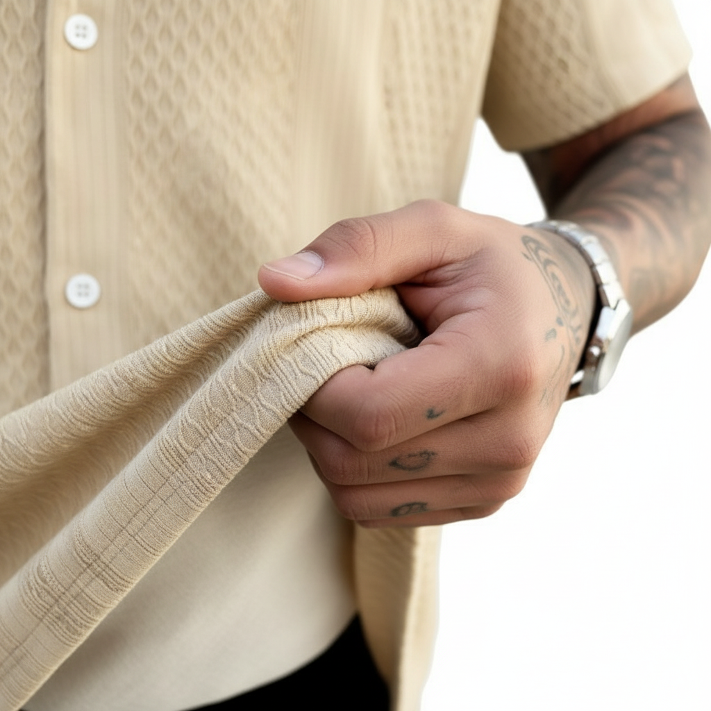 Men's Textured Button Down Shirt with Short Sleeves