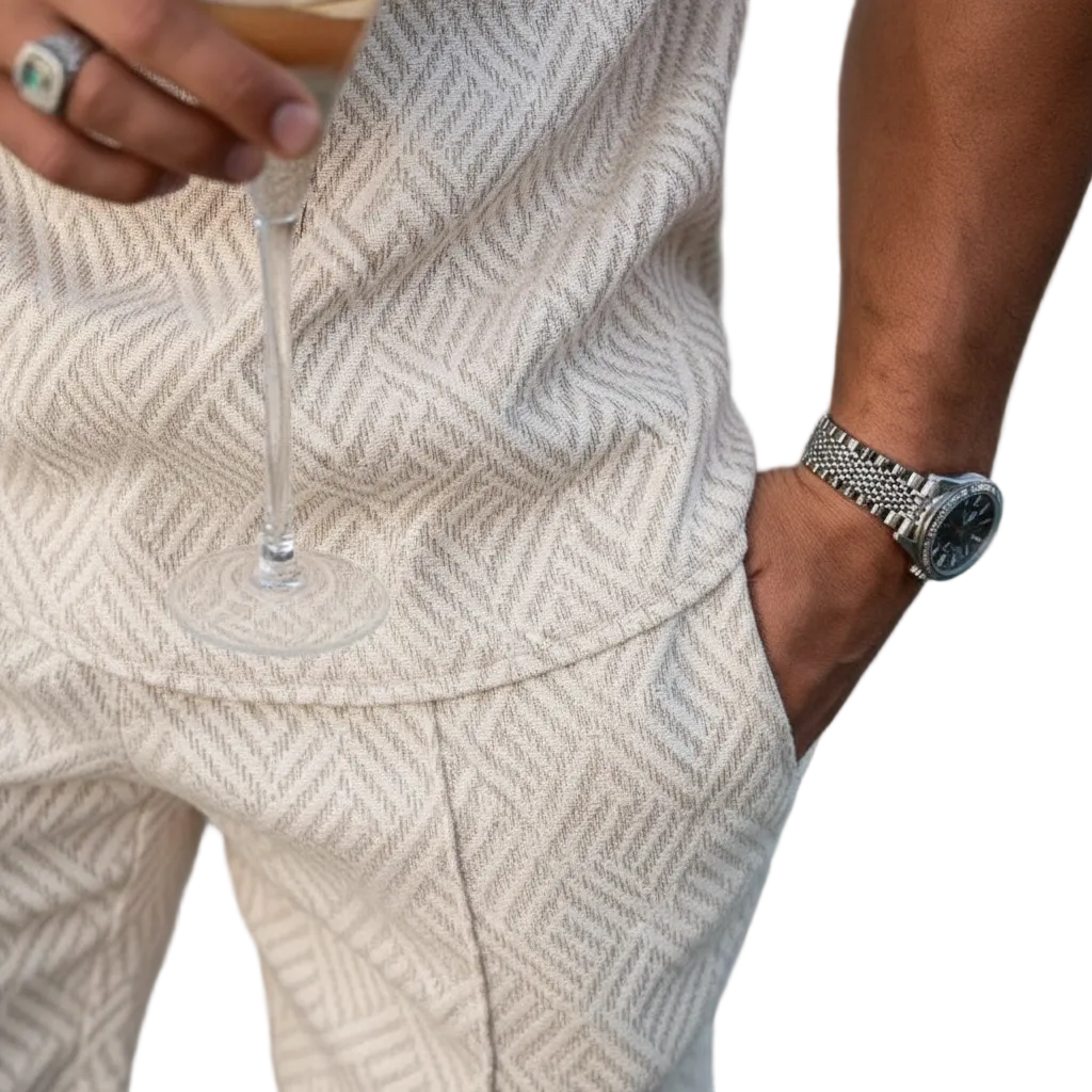 Men's Geometric Print Short Sleeve Polo Shirt with Matching Shorts Set