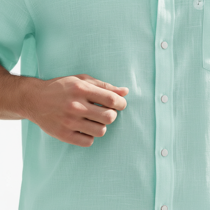 Men's Linen Short Sleeve Button Down Shirt with Chest Pocket