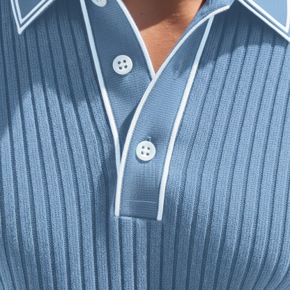 Men's Ribbed Polo Shirt with Short Sleeves for Summer Wear