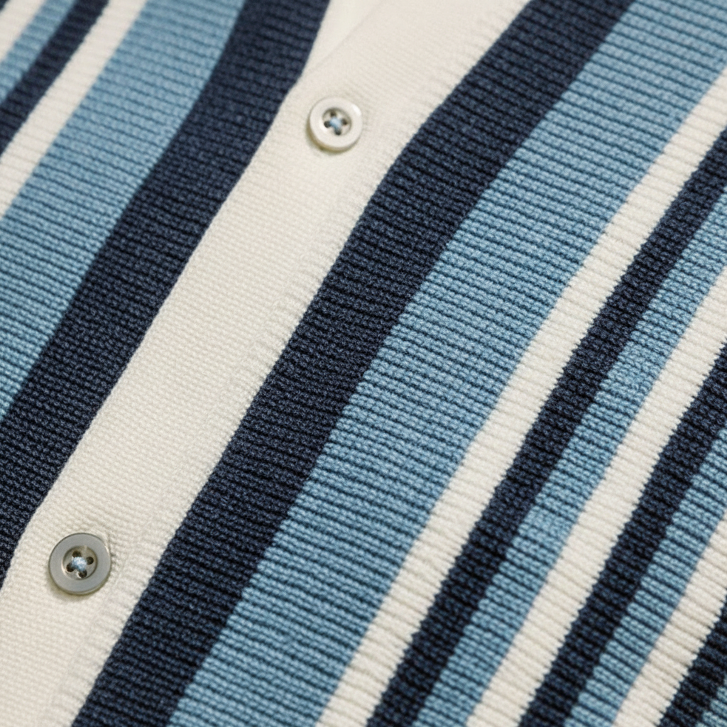 Men's Vertical Striped Short Sleeve Polo Shirt