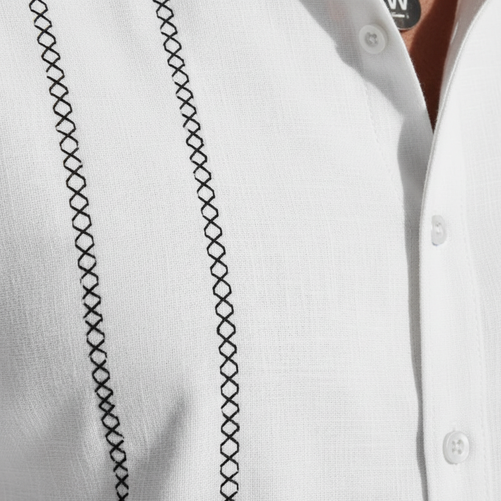 Men's Short Sleeve Button Down Shirt with Vertical Stripe Print