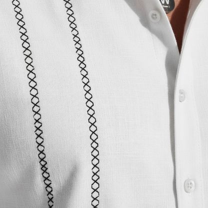 Men's Short Sleeve Button Down Shirt with Vertical Stripe Print