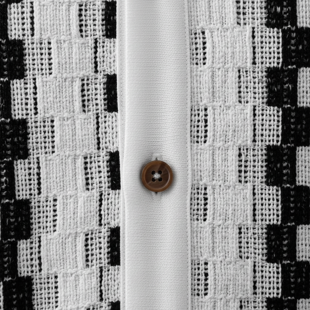 Men's Geometric Stripe Button Down Shirt with Textured Knit Design