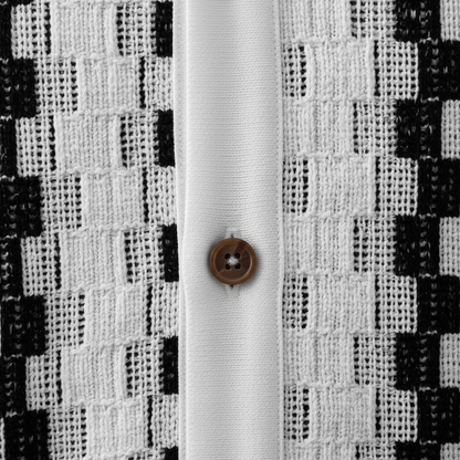 Men's Geometric Stripe Button Down Shirt with Textured Knit Design