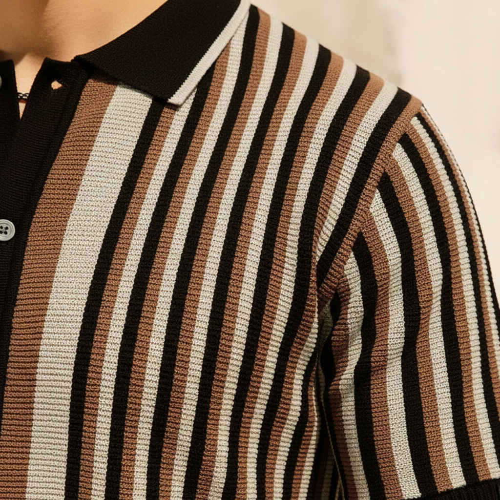Men's Vertical Striped Short Sleeve Polo Shirt