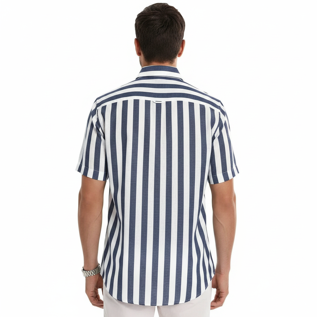 Men's Vertical Striped Short Sleeve Button Down Shirt