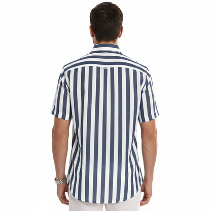 Men's Vertical Striped Short Sleeve Button Down Shirt