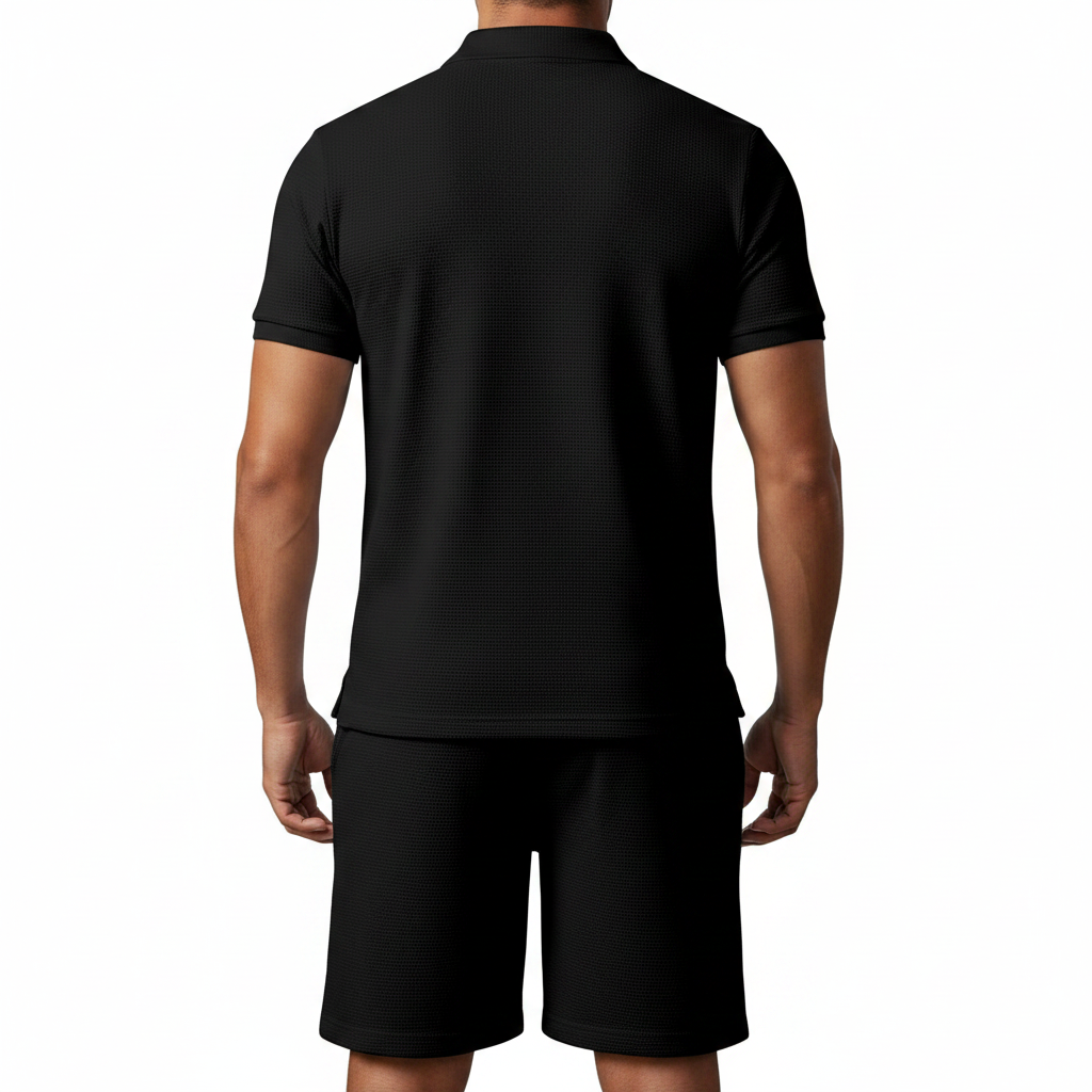Men's Geometric Print Short Sleeve Polo Shirt with Matching Shorts Set
