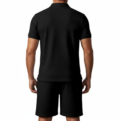 Men's Geometric Print Short Sleeve Polo Shirt with Matching Shorts Set