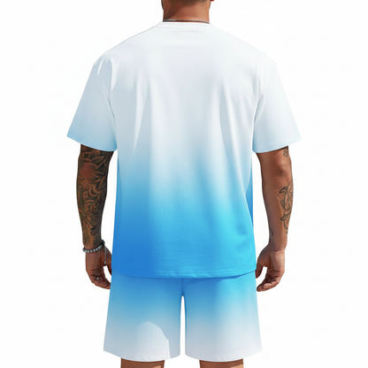 Men's Summer Two Piece Set with Short Sleeve Crew Neck T-Shirt