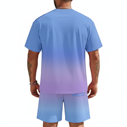 Men's Summer Two Piece Set with Short Sleeve Crew Neck T-Shirt
