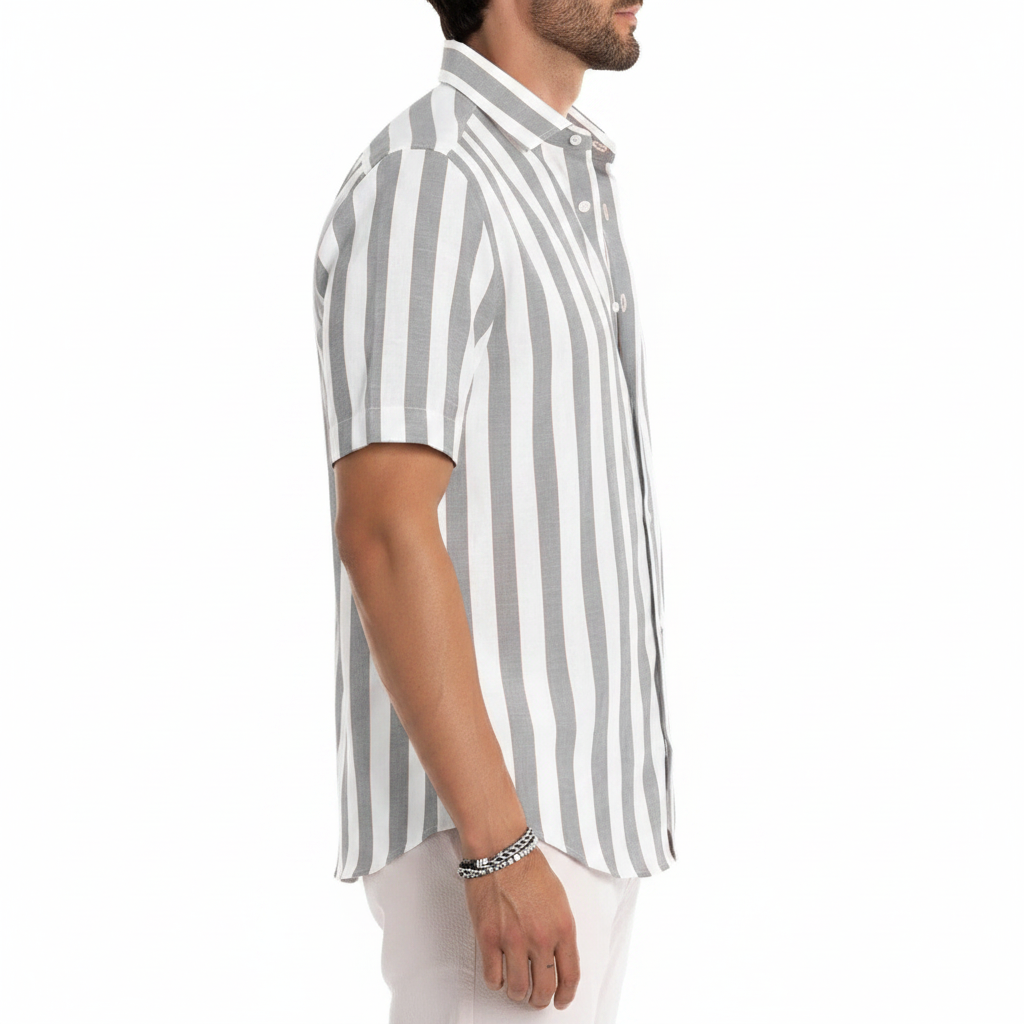 Men's Vertical Striped Short Sleeve Button Down Shirt