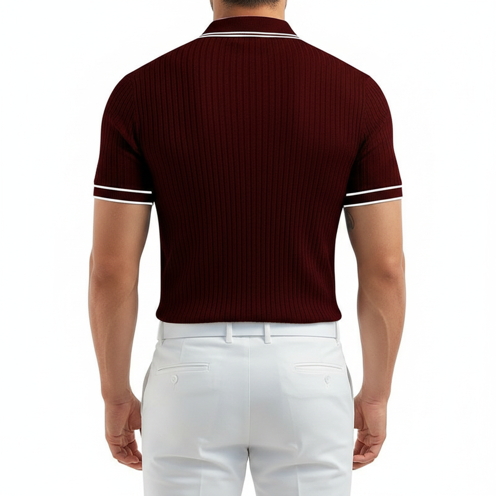Men's Ribbed Polo Shirt with Short Sleeves for Summer Wear