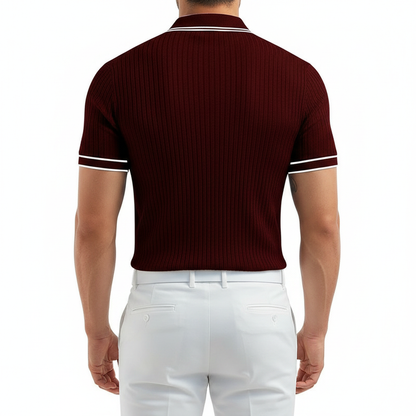 Men's Ribbed Polo Shirt with Short Sleeves for Summer Wear