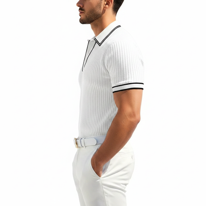 Men's Ribbed Polo Shirt with Short Sleeves for Summer Wear