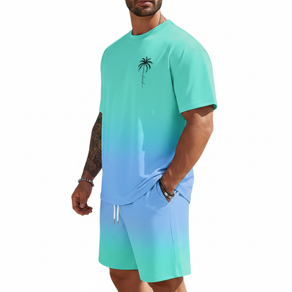Men's Summer Two Piece Set with Short Sleeve Crew Neck T-Shirt
