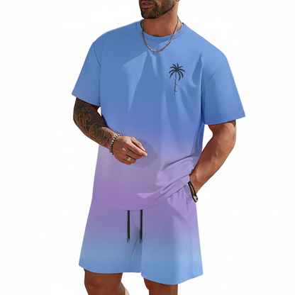 Men's Summer Two Piece Set with Short Sleeve Crew Neck T-Shirt