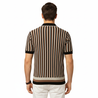 Men's Vertical Striped Short Sleeve Polo Shirt