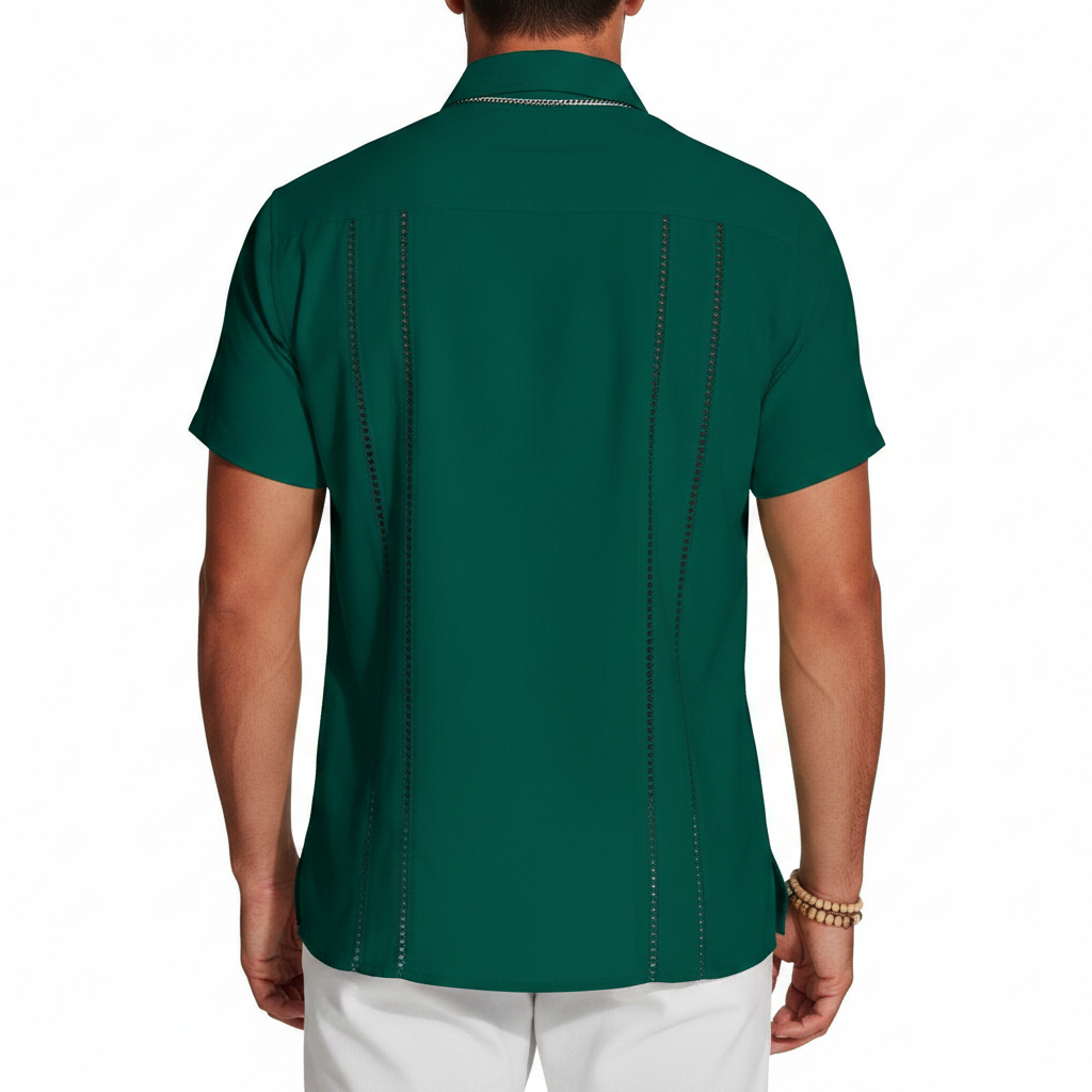 Men's Short Sleeve Button Down Shirt with Vertical Stripe Print