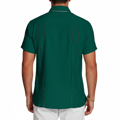 Men's Short Sleeve Button Down Shirt with Vertical Stripe Print
