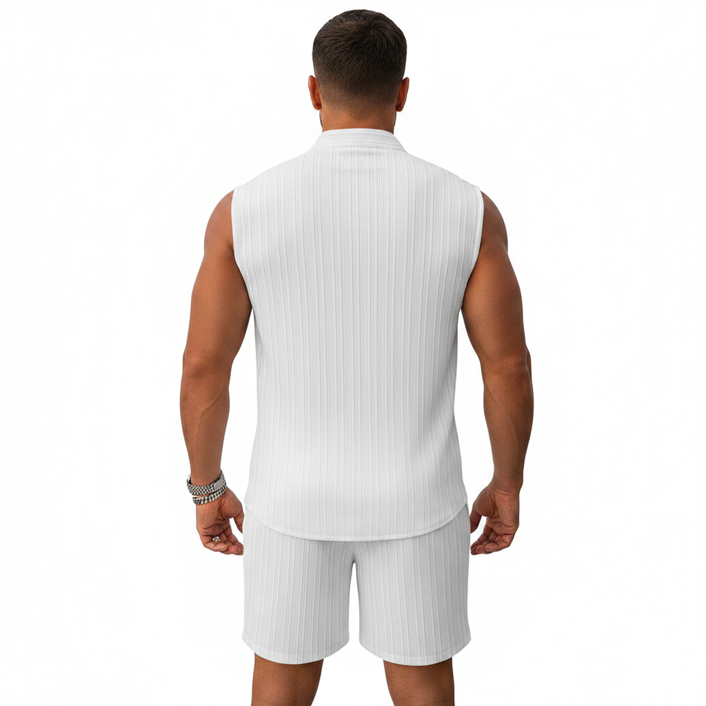Men's Summer Two Piece Outfit with Sleeveless Button Down Shirt