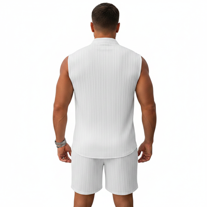 Men's Summer Two Piece Outfit with Sleeveless Button Down Shirt