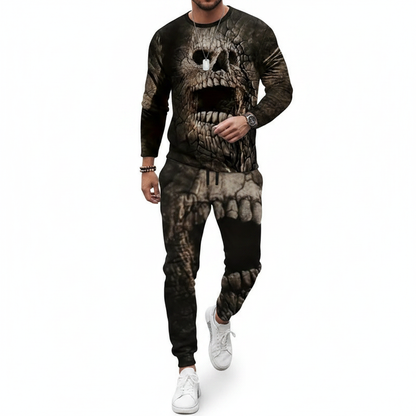 Men's Skull Print Long Sleeve Sweatshirt with Jogger Pants Set