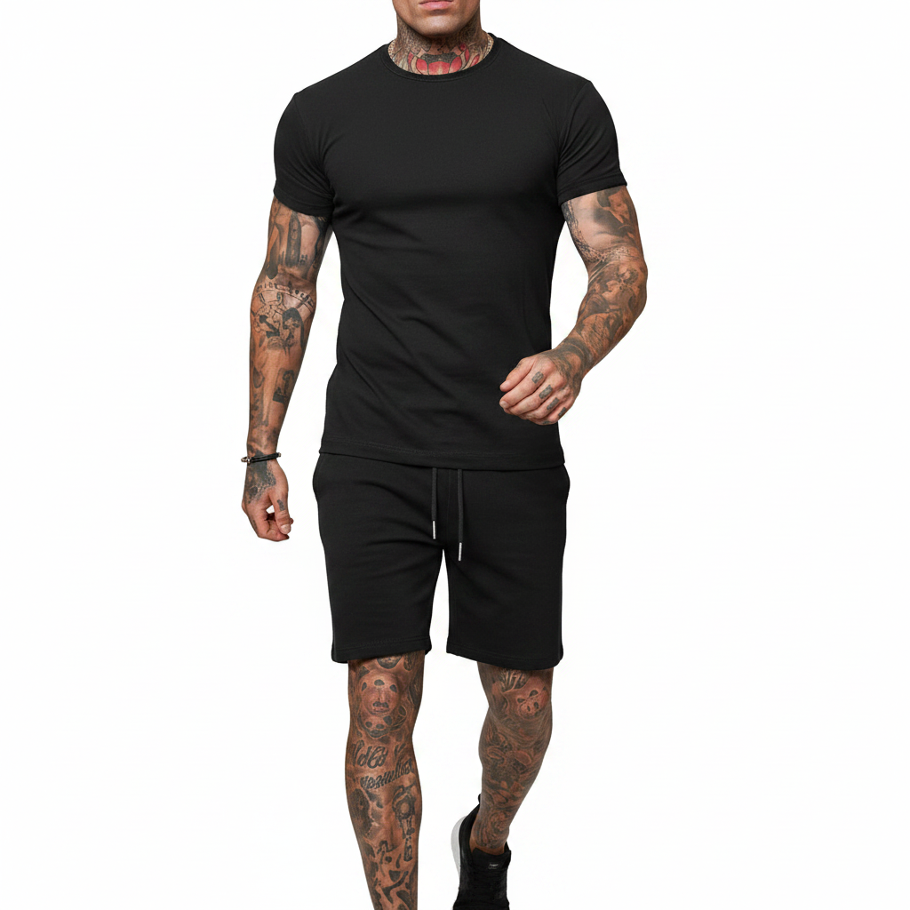 Men's Short Sleeve T-Shirt with Drawstring Shorts Set