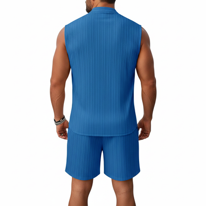 Men's Summer Two Piece Outfit with Sleeveless Button Down Shirt