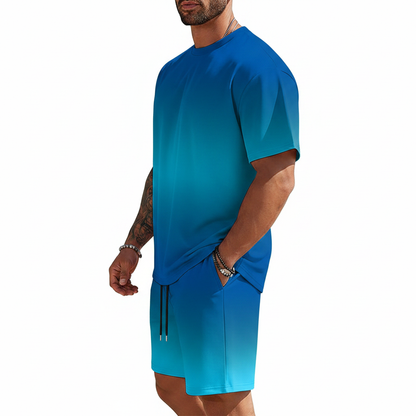 Men's Summer Two Piece Set with Short Sleeve Crew Neck T-Shirt