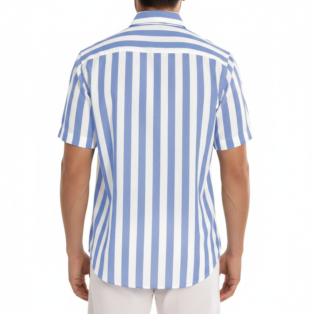Men's Vertical Striped Short Sleeve Button Down Shirt