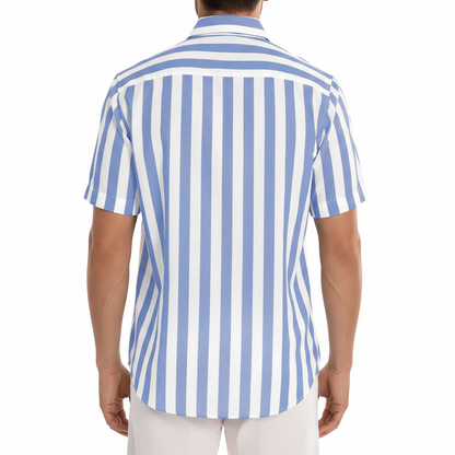 Men's Vertical Striped Short Sleeve Button Down Shirt