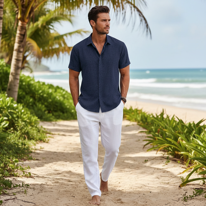 Men's Textured Button Down Shirt for Summer Casual Wear