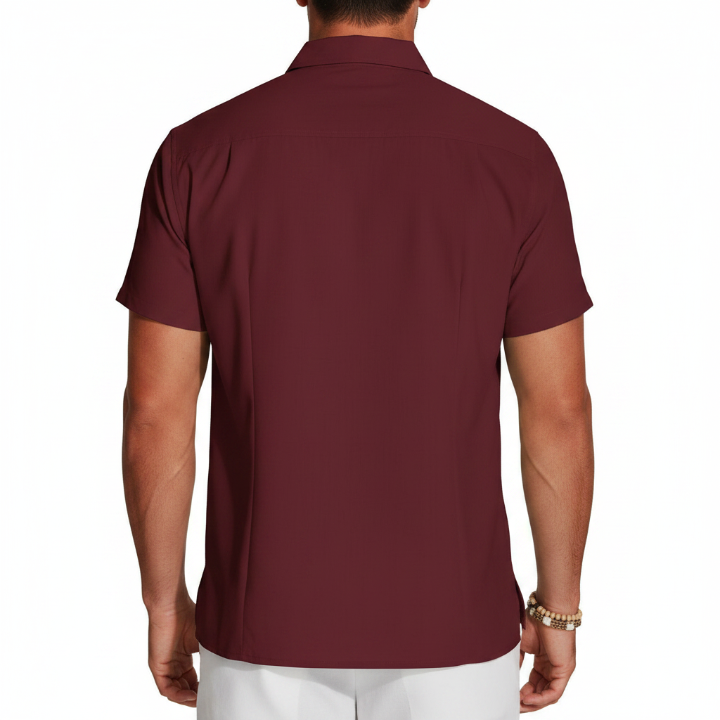 Men's Short Sleeve Button Down Shirt with Vertical Stripe Print