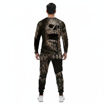 Men's Skull Print Long Sleeve Sweatshirt with Jogger Pants Set