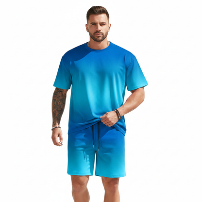 Men's Summer Two Piece Set with Short Sleeve Crew Neck T-Shirt