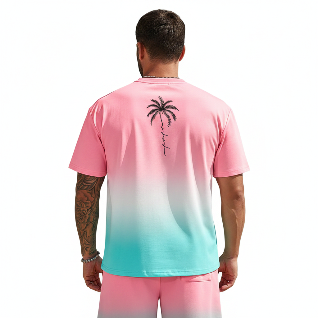 Men's Summer Two Piece Set with Short Sleeve Crew Neck T-Shirt