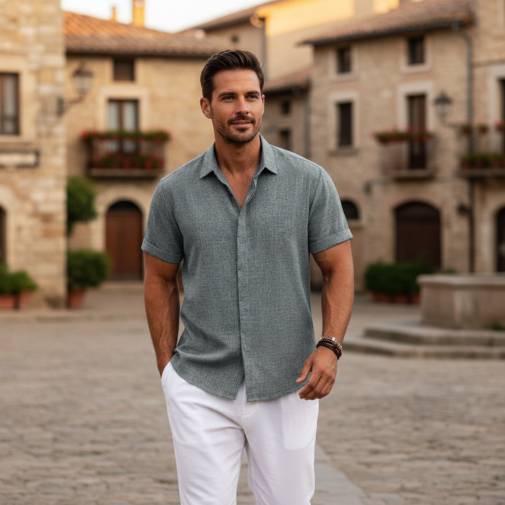 Men's Textured Button Down Shirt for Summer Casual Wear