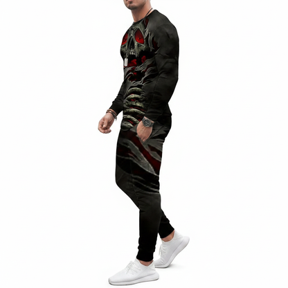 Men's Skull Print Long Sleeve Sweatshirt with Jogger Pants Set