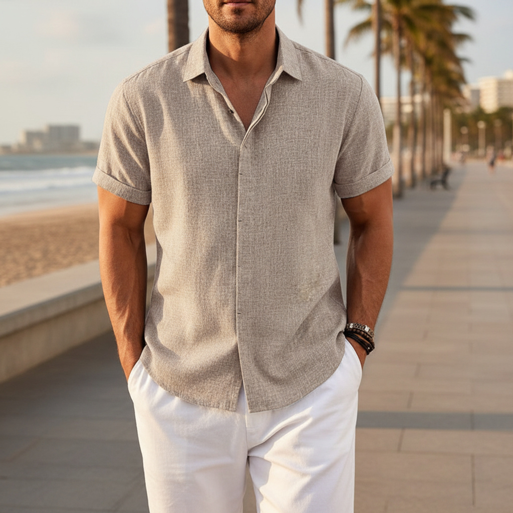 Men's Textured Button Down Shirt for Summer Casual Wear
