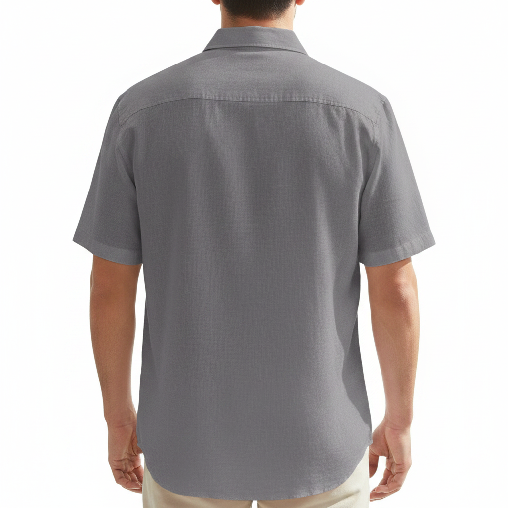 Men's Linen Short Sleeve Button Down Shirt with Chest Pocket