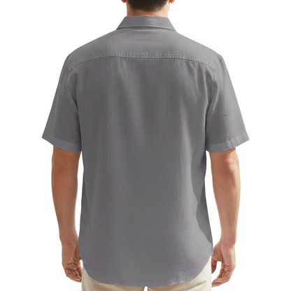 Men's Linen Short Sleeve Button Down Shirt with Chest Pocket