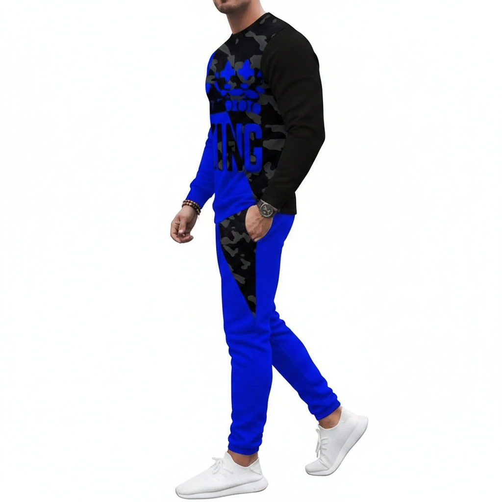 Men's Skull Print Long Sleeve Sweatshirt with Jogger Pants Set