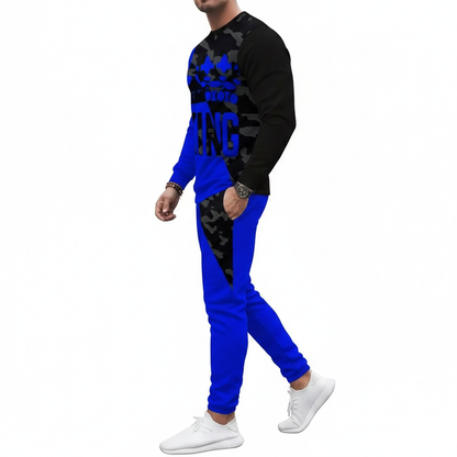 Men's Skull Print Long Sleeve Sweatshirt with Jogger Pants Set